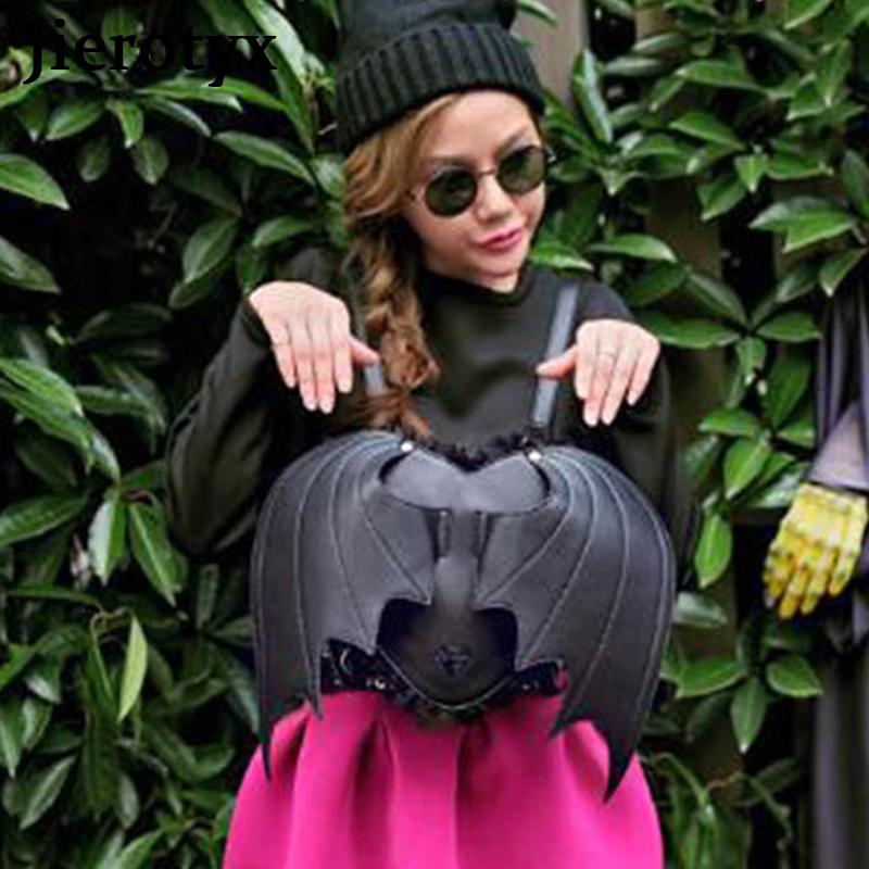 Готический женский рюкзак с крыльями летучей мыши, черная панк-стильная школьная сумка для девочек, милый маленький дьявольский рюкзак с крыльями ангела