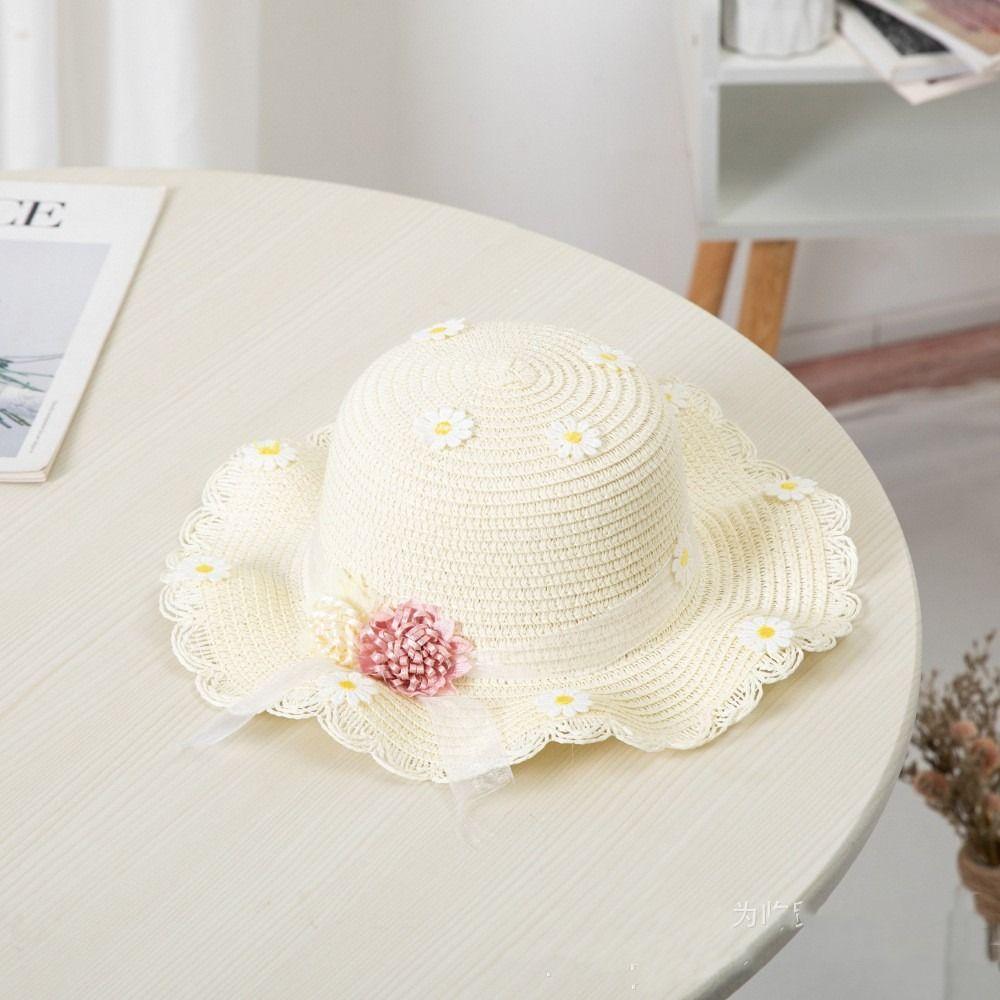 Flower Children'S Wide Brim Straw Bag Cap Set Fisherman Hat Children Beach  Hats Sun Hat