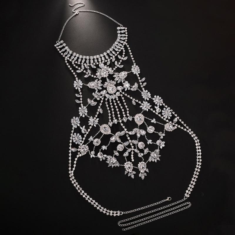 Unique Crossover Collar Necklace Luxurious Body Chain Rhinestones Jewelry Idol Costume Modern Layered for Idol Dancer
