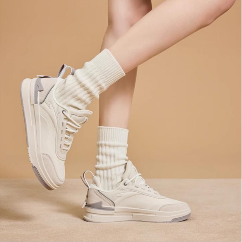 Anta Fabric Synthetic Leather Stylish Versatile Non-Slip Shock Absorbing Wear-Resistant Low-Top Skate Shoes Women Sneaker Gray 922248068-3