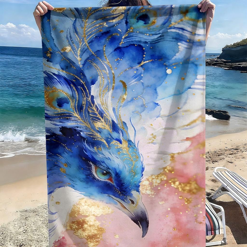 Dreamy Peacock Watercolor Pattern polyester microfiber beach towel is highly absorbent, suitable for swimming and beach outings