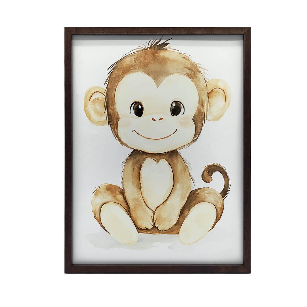 Plakat Uśmiechnięta Małpka Na Białym Tle Plakat Uśmiechnięta Małpka Na Białym Tle, 30X40 Cm, Rama Drewniana Ciemny Brąz, Papier Matowy 230 Gsm