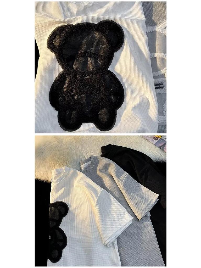 Мужской летний комплект из шорт с короткими рукавами и принтом медведя