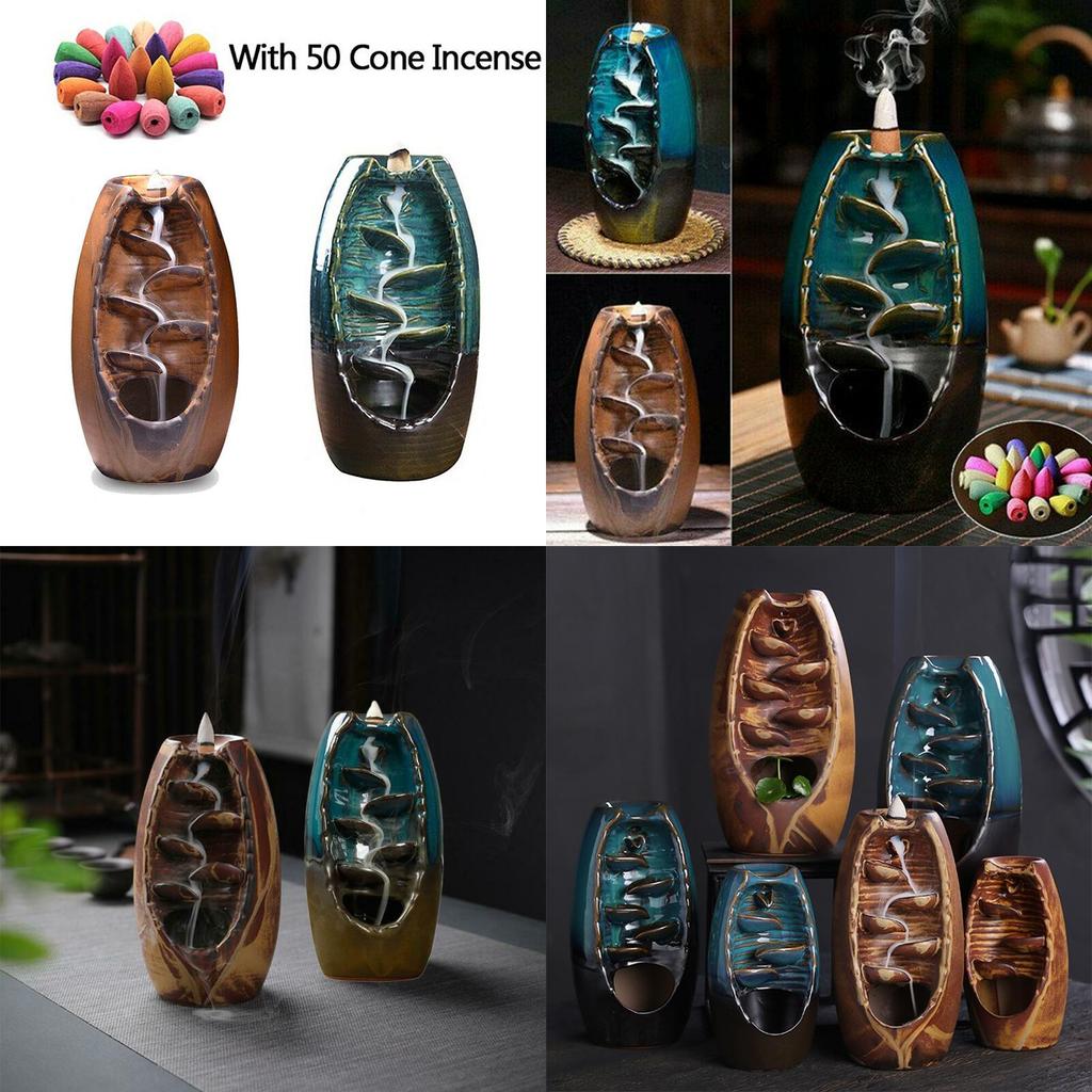 Элегантная керамическая водопадная дымовая подставка для благовоний с обратным потоком для спокойного домашнего декора