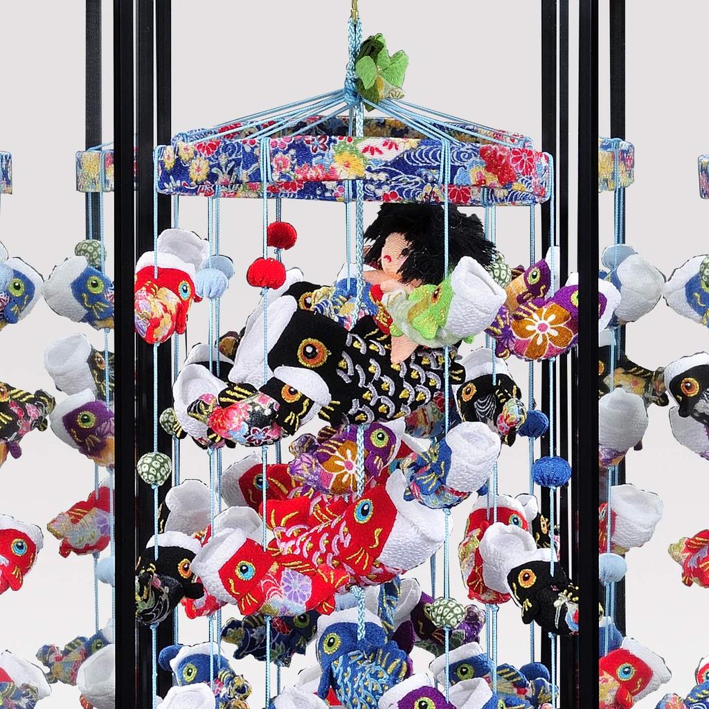 May Doll Indoor Carp Streamer Side Decoration Hexagonal Case Decoration Celebration Carp Medium Size Width 34cm x Height 57cm Black Painted Glass Case