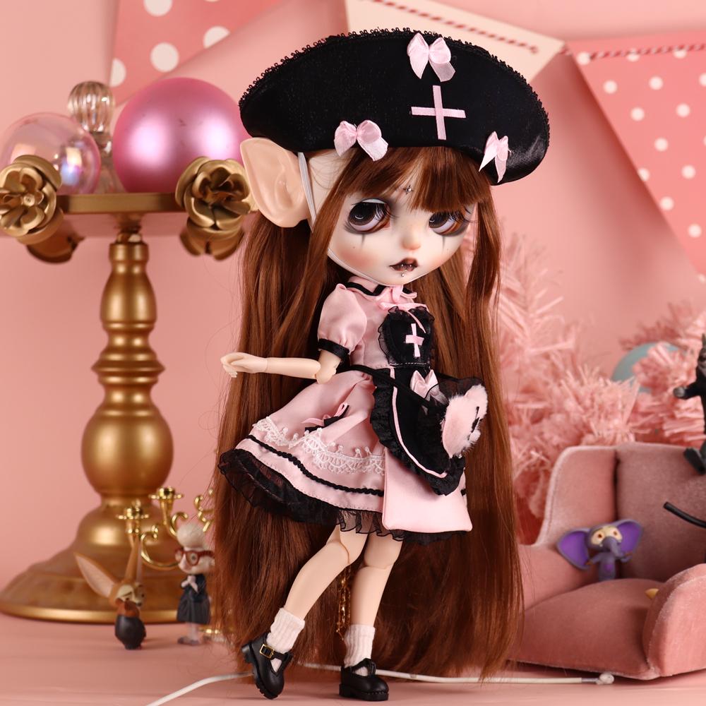 Наряды для кук ICY DBS Blyth Кукла Кролик Готический Медсестра Косплей Платье Костюм 1/6 BJD OB24 Аниме