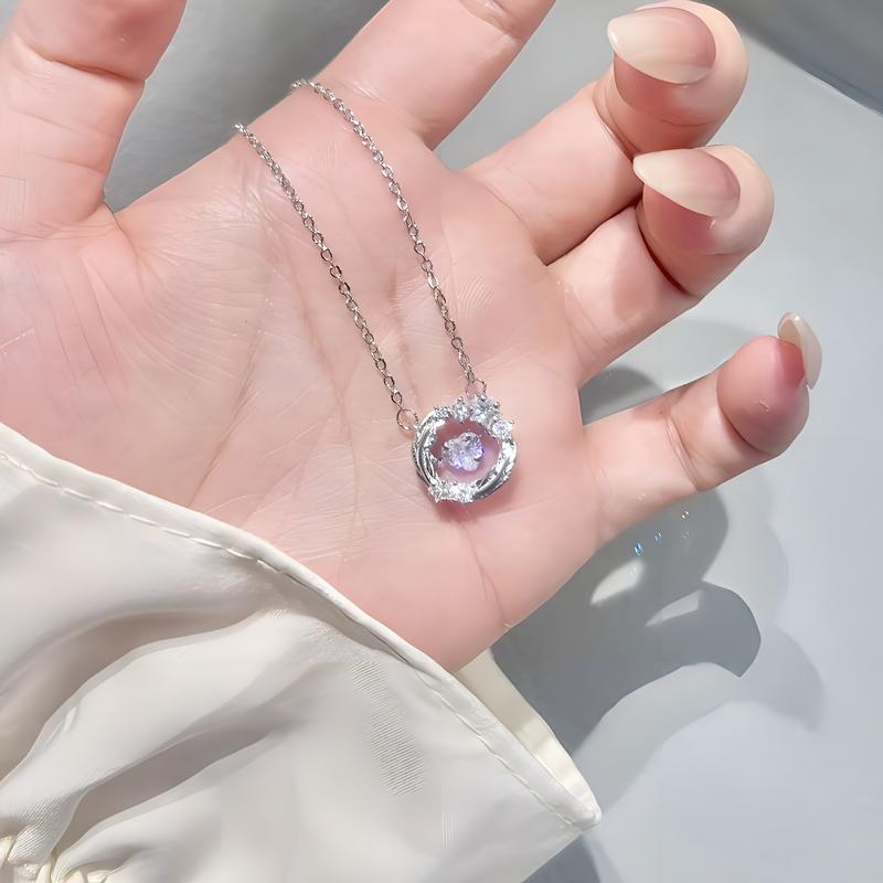 Barbie necklace [imited edition & flashing moissanite & feathers will make your heart beat] Beating heart clavicle chain Sweet temperament BBXL-00001