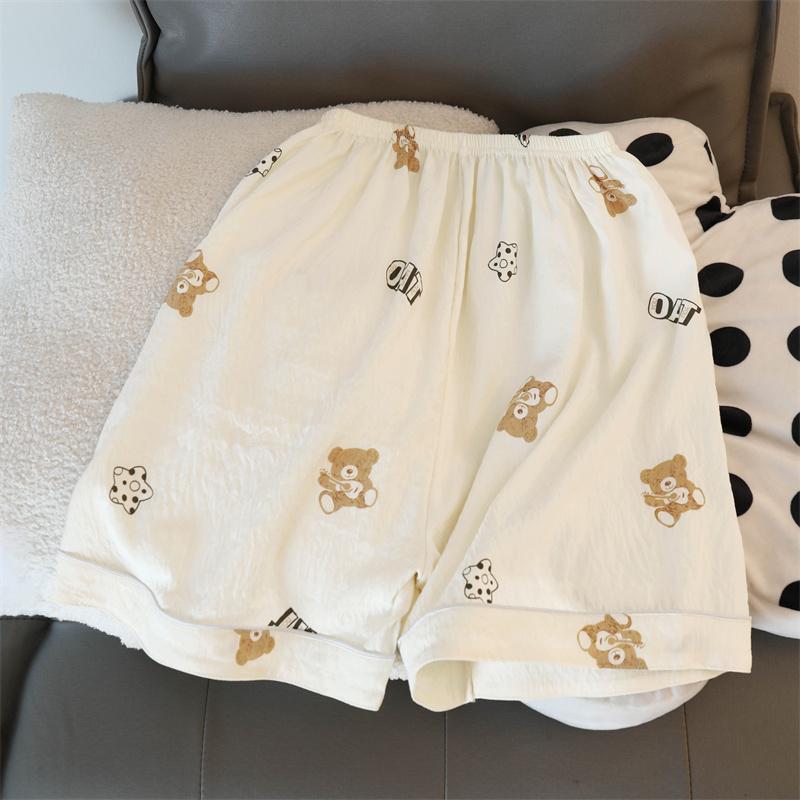 Fun Letter Bear Print Pajamas for Women Cartoon Sweet Cute Casual Women 2 Piece Set Homewear Simple Sleepwear Pajamas Set