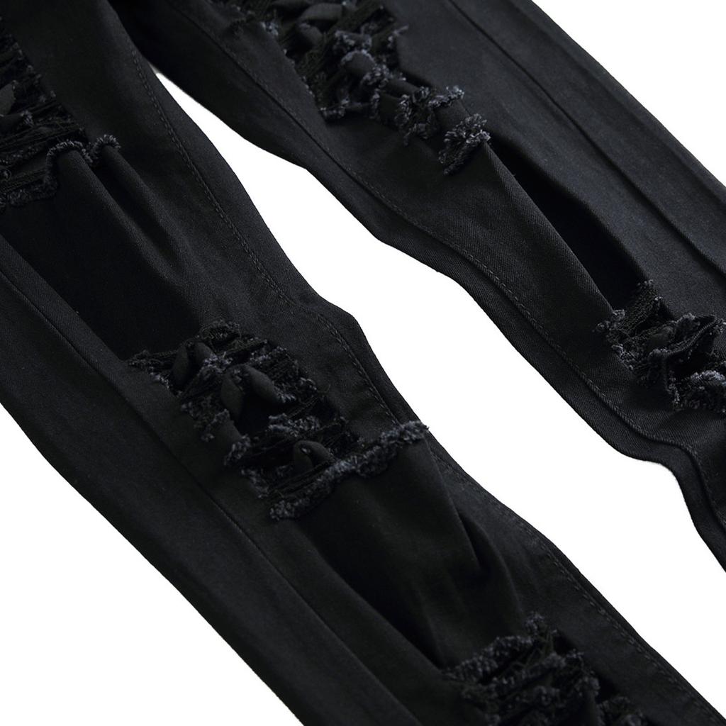 Мужские брюки Узкие джинсовые брюки Прямые брюки Однотонные рваные джинсы