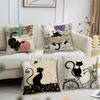 Vintage French Soft Comfortable Black Cat Pillow Case Cartoon for Sofa Living Cat Room Home Office Retro Decor Protective Cover