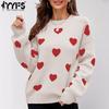 Женская мода повседневная осень зима принт любовное письмо длинный рукав круглый вырез топы женская одежда шерстяной трикотаж свитера