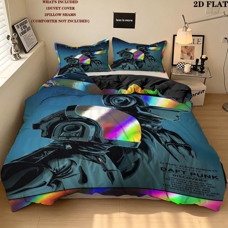 Daft Punk Bedding Quilt Set Quilt Cover Pillowcase Home Decoration Birthday Gift (1 * duvet cover + 2 * pillowcase, without core)