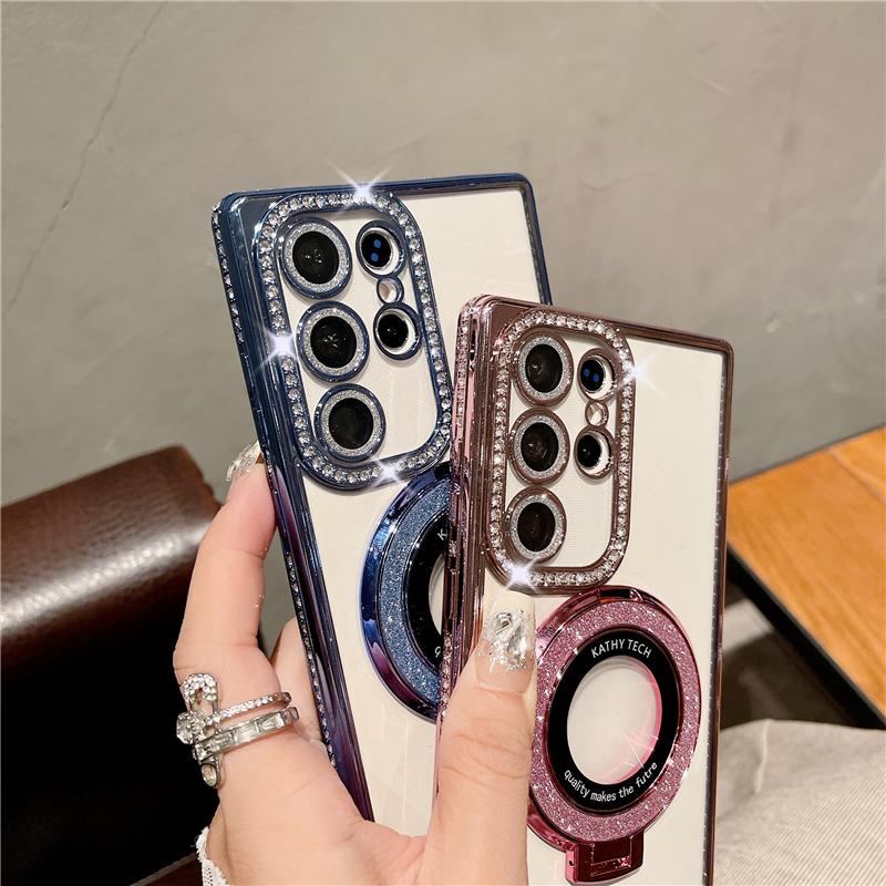 Для Samsung Galaxy S25Ultra Роскошный Чехол для Телефона с Гальваническим Покрытием Рамки Бриллиантами, Блестящая Подставка-Держатель, Чехол для Samsung S22 S23 S24Plus