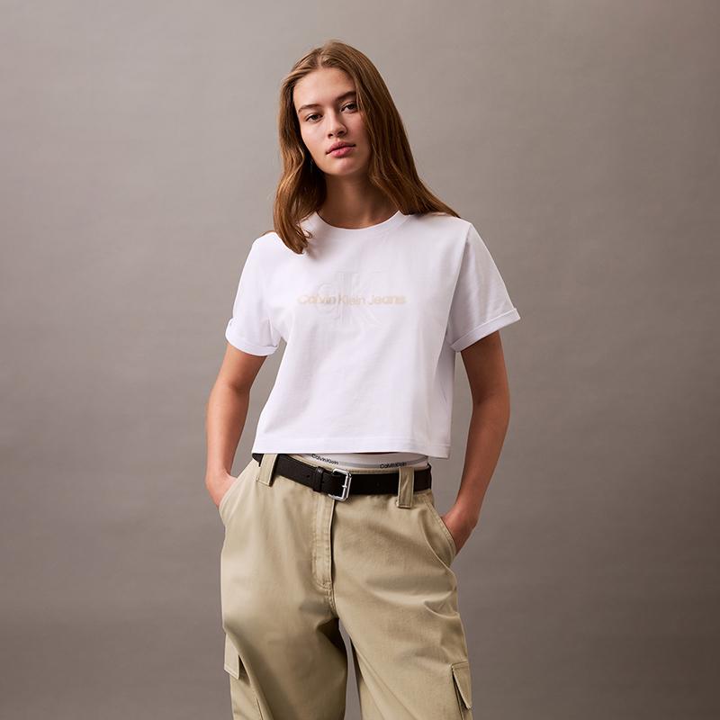 Calvin Klein Женская футболка свободного кроя с круглым вырезом и короткими рукавами, белая 47AB814