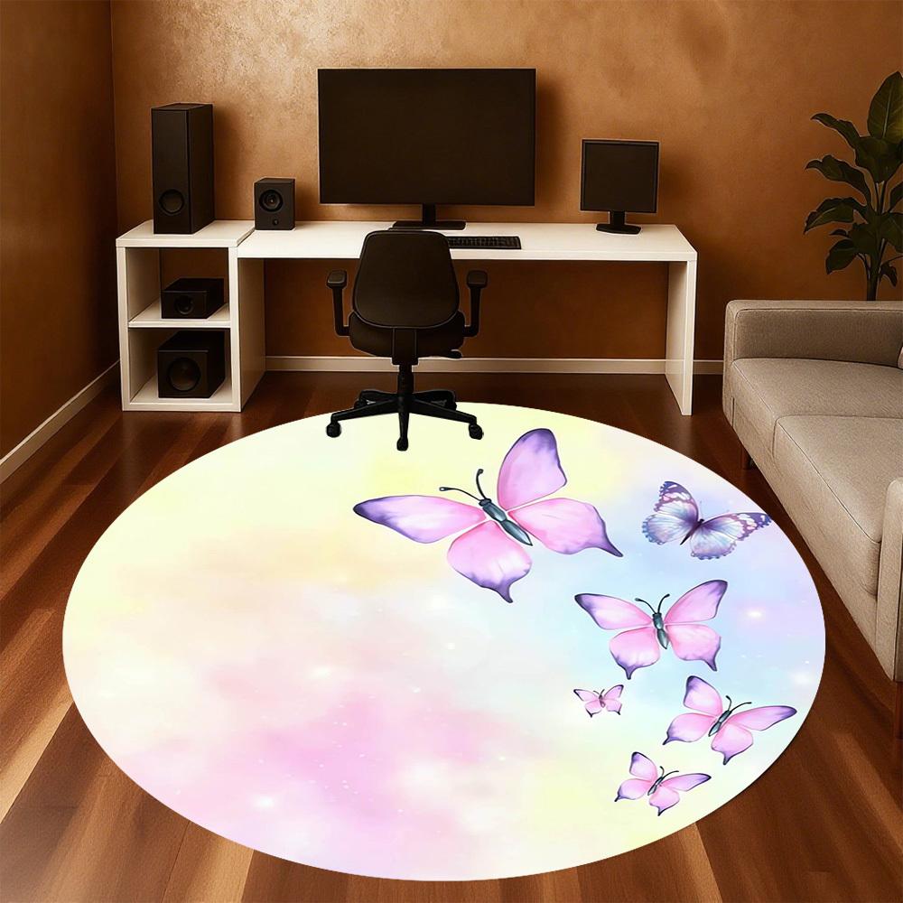 1pc Butterfly, Pastel Round Chair mat Area Rug - Non-Slip, Floor Mat for Office, Bedroom, home decor Christmas Gift p0811333