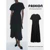 Za2024 Fall New Women's Clothing Casual Elegant Vertical Short Sleeve round-Neck Long Midi Skirt Dress 0264670