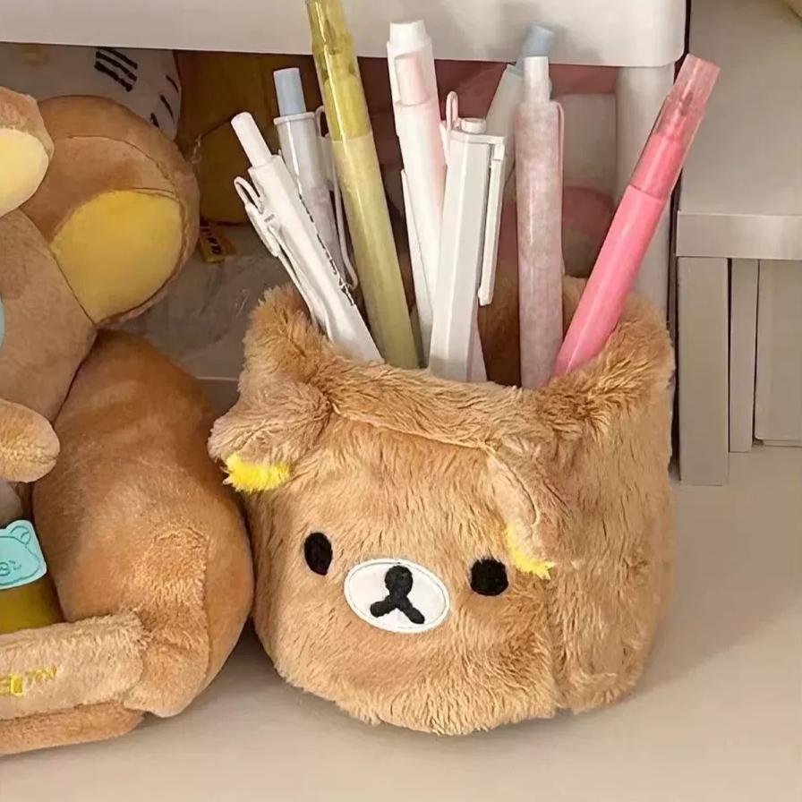 Rilakkuma Plush Storage Box Cute Aesthetic Desktop Pen Holder Stationery Sundries Organizer For Students Home Desktop Decoration