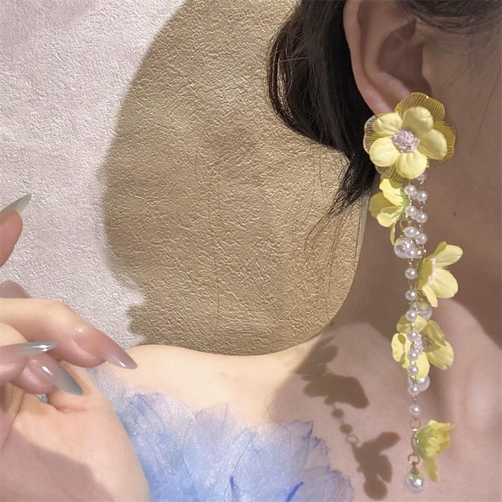 Exaggerated Petals Tassel Earring Sweet Women's Jewelry New Flower Dangle Earrings  Vacation