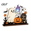 Decorative Wood Sign for Halloween Ghost Ornaments with Pumpkin Tombstone and Bat Elements, Wooden Party Supplies Tabletop Decorations Indoor