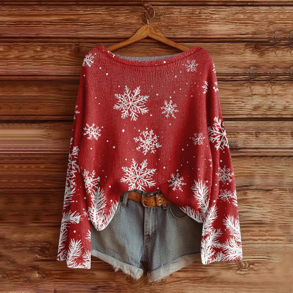 Women's Fashion Long Sleeve Christmas Snowman Snowflake Print Jacket Cardigan