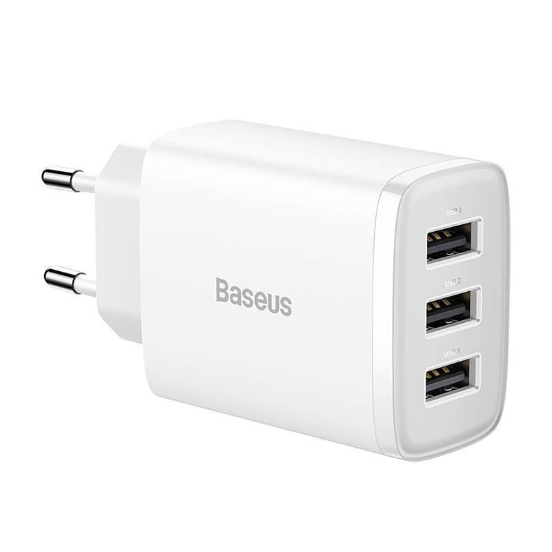 Сетевое зарядное устройство Baseus Compact Quick Charger, 3X USB, 17 Вт (Белый)