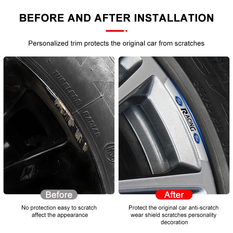 4pcs Car Tire Rim Aluminum Metal Strips Sticker For Ford Focus Fiesta EcoSport Escort Ranger Fusion Mondeo Mustang Edge Shelby ZT6