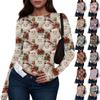 Women's Fashion Casual Round Neck Christmas Printed Long Sleeve T-Shirt Top