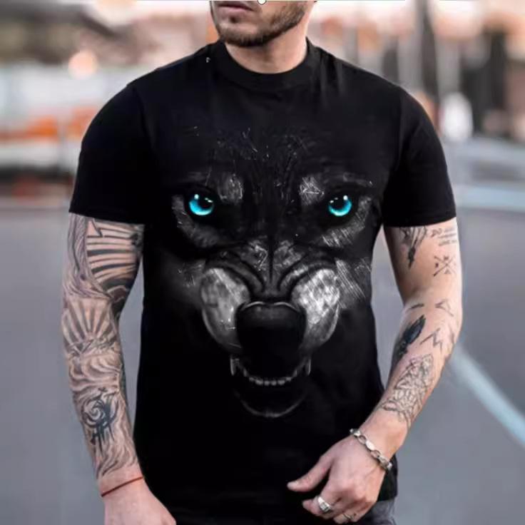 Мужская футболка с 3d принтом волка, свободная повседневная молодежная модная модная футболка с коротким рукавом с круглым вырезом