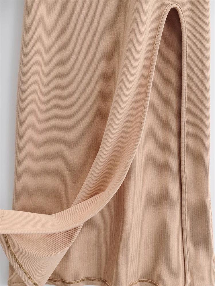 YPFF New Autumn Women's Slim Fit High Slit Long Sleeve Dress - Elegant, Sexy Solid Color Skirt