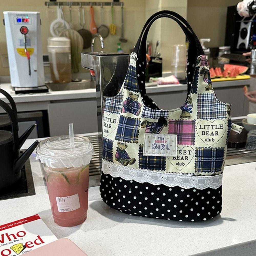 Cowboy Denim Bucket Bag Sweet Cute Wrist Bag Lovely Plaid Canvas Handbag  Streetwear