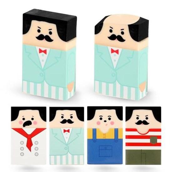 Eraser uncle design 50mm vertical 30mm horizontal set 4 elementary school study use stationery interesting drawing sketching