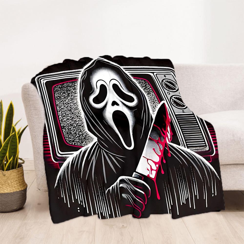 1 шт. Фланелевое покрывало с принтом Ghostface Scream для улицы - Легкое, мягкое, теплое, для всех сезонов, с HD-печатью, для дивана, кровати, путешествий, кемпинга 039