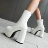 Short Stretch Boots for Women Super Thick High Heel Gold Shoes Silver Chunky Platform Winter Sexy Women Boots