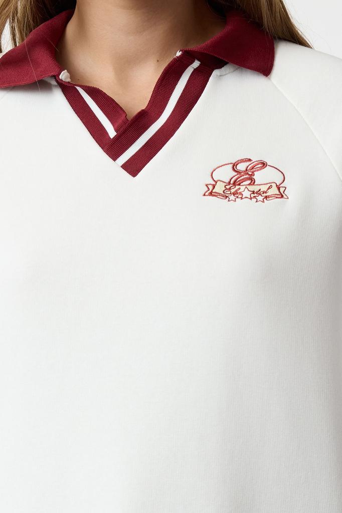 Women's Fashionable Stylish Sweatshirt Ecru Embroidered Oversize Gneish Mold Thick Inside Fleece Knitted Sweatshirt