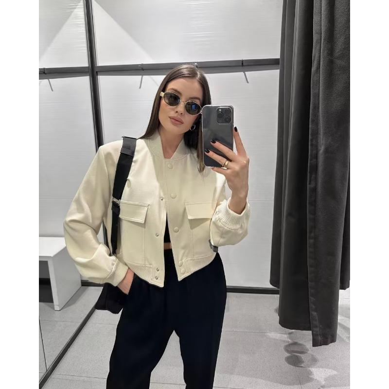 Women S Stand Collar Big Pocket Jacket Casual Outerwear