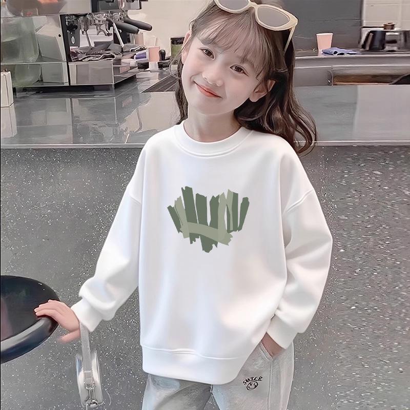 Белый хлопковый свитшот с длинным рукавом для девочек - Легкий, свободного кроя топ с принтом для весны/осени, универсальный для детей среднего/старшего возраста