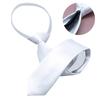 Classical White Zippered Tie for Dress Shirt Accessory Fashion Pre Tied White Silk Necktie for Wedding and Formal Party