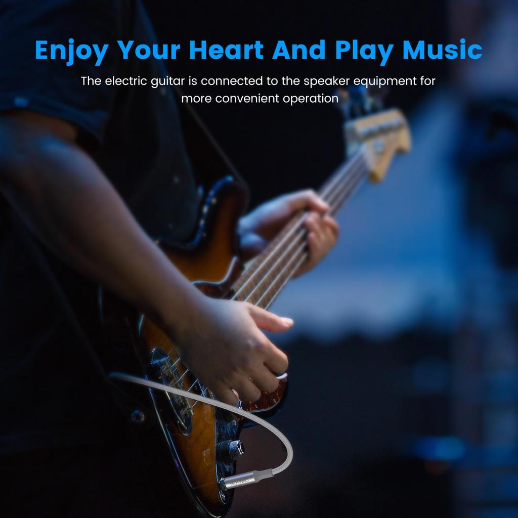 Гитарный стерео стандартный штекерный провод «папа-папа» 10 м инструментальный нейлоновый разъем подходит для электродинамика 6,35 мм (10м) Трость, оплетка, гитара, бас,