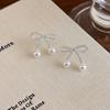 Simple Exquisite Bowknot Stud Earrings for Women Girl Sweet Cute Imitation Pearl Drop Earrings Daily Commute Jewelry Accessories
