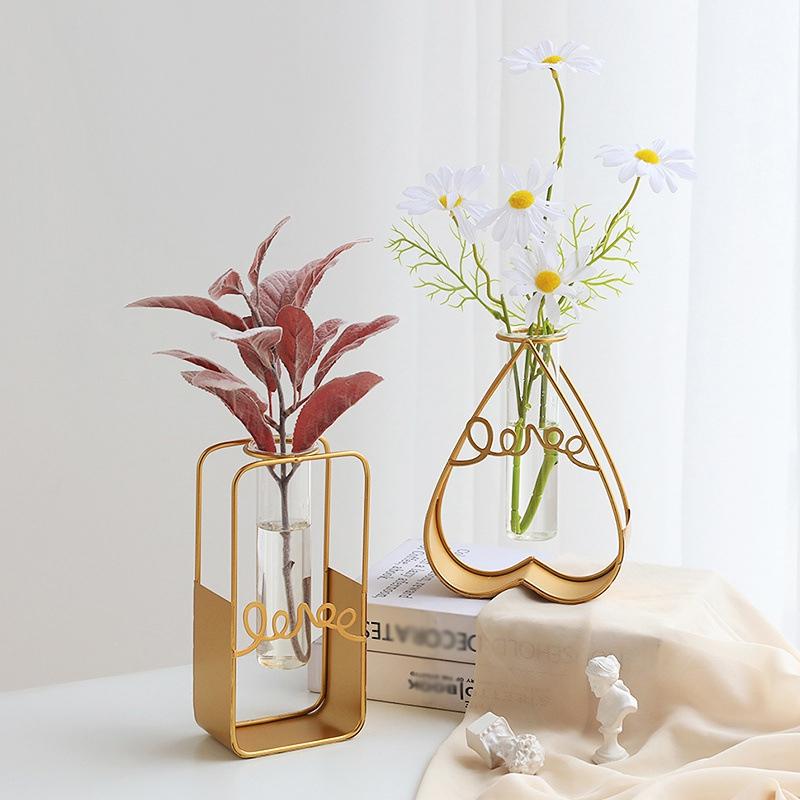 Nordic Vase Hydroponic Gold Home Decorations Modern Glass Drying Flower Pot Ornament Small Vases Room Decor Interior Accessories