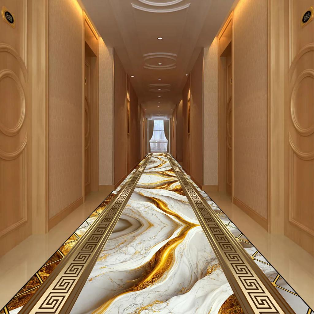 Золотистый Абстрактный Стиль Ковровое Покрытие для Коридора Проход Нескользящие Дорожки Моющиеся Коврики для Лестницы Домашний Декор Коврик для Гостиной Настраиваемый