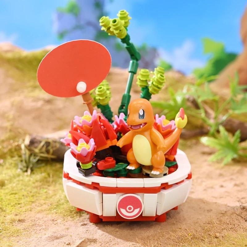 Последний Конструктор Pokemon Пикачу Чармандеp Сквиртл Модель Игрушка Домашний Декор Цветок в Горшке Блок Игрушка для Девочек Детский Подарок