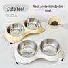 Slanted Stainless Steel Cat Bowl: Double Bowl Anti-Spill Design with Neck Protection for Feeding and Drinking