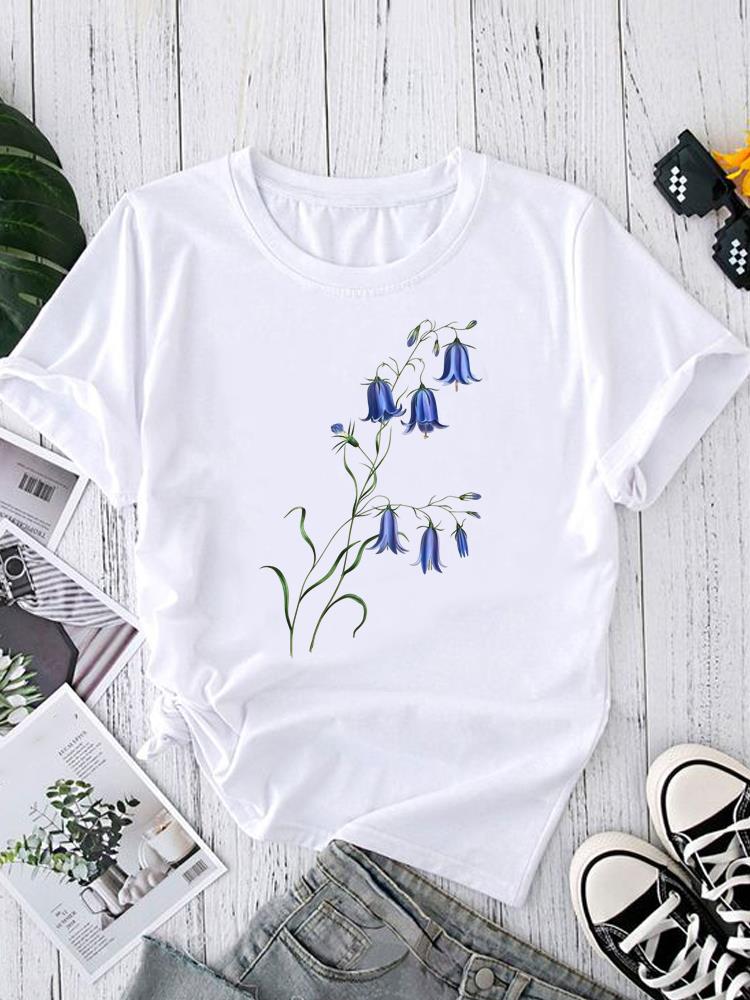 (Азиатский размер) Женский топ T-shirt тренд с перьями милый Принт Короткий рукав Футболки Мода Женский Повседневный Круглый вырез Графическая футболка