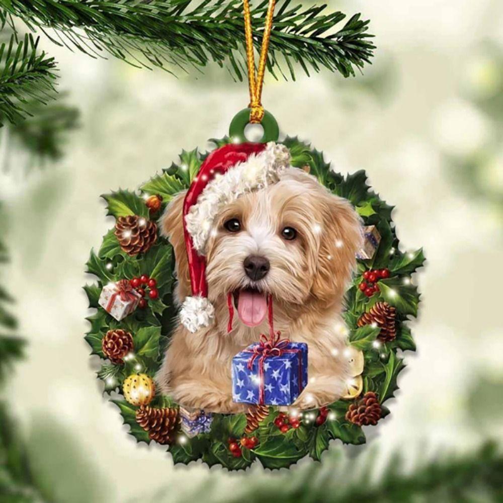 2D Christmas Dog Acrylic Pendant Hanging Acrylic Christmas Tree Pendant 8cm Decorative Christmas Dogs Ornament Window