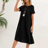 Женское платье с круглым вырезом, коротким рукавом, длиной до колена, однотонное платье с карманами, свободное летнее платье