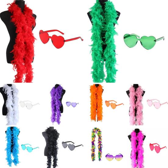 Боа из перьев индейки Пушистый боа шарф с безободковыми солнцезащитными очками в форме сердца Аксессуар для костюма на Хэллоуин Рождество для женщин девушек