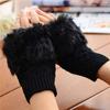 Fashion Clothes Ladies Winter Fur Woolen Knitted Warmer Fingerless Gloves Warmer Rabbit Fur Gloves Plush Half Finger Gloves Knitted Winter Warm Gloves