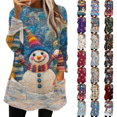 Женская мода повседневная плюшевая толстовка с длинным рукавом с принтом и карманами