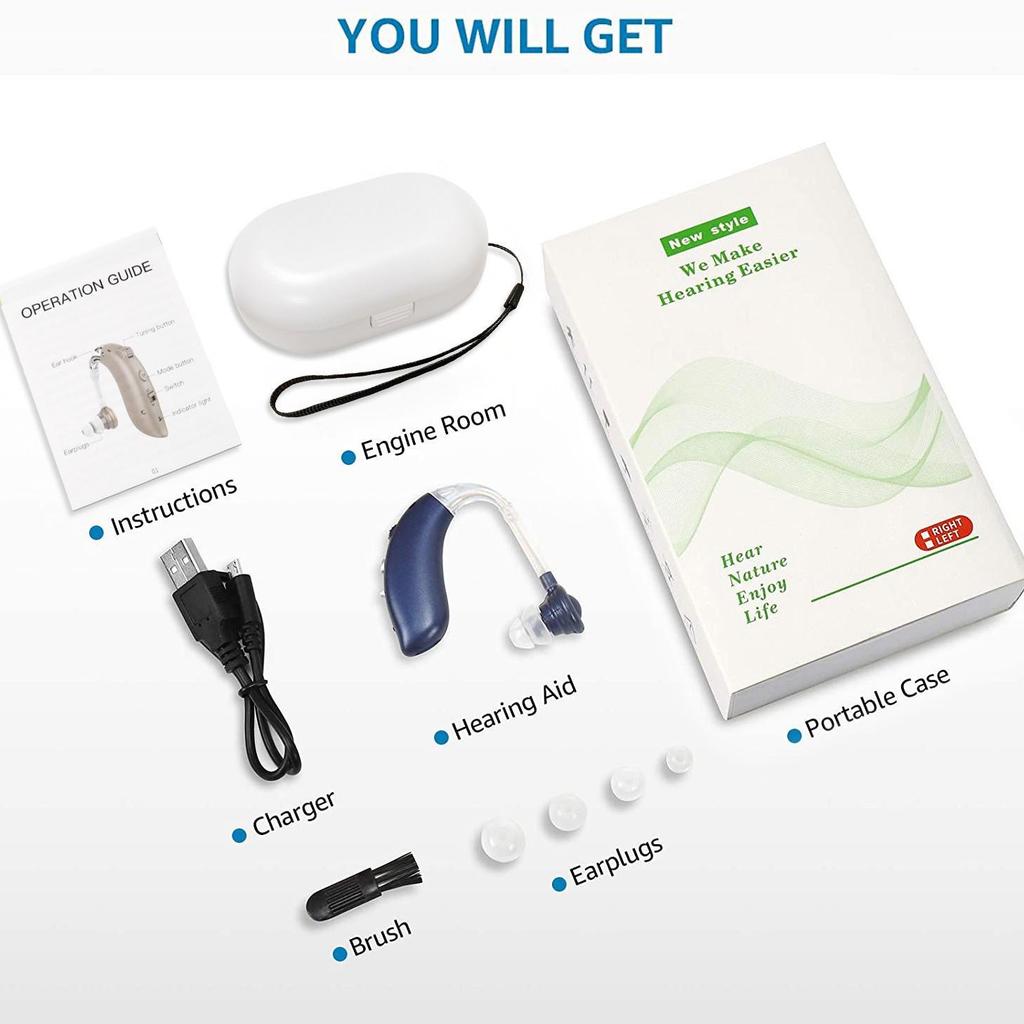 Rechargeable Noise-Canceling BTE Hearing Aid Sound Amplifier for Seniors